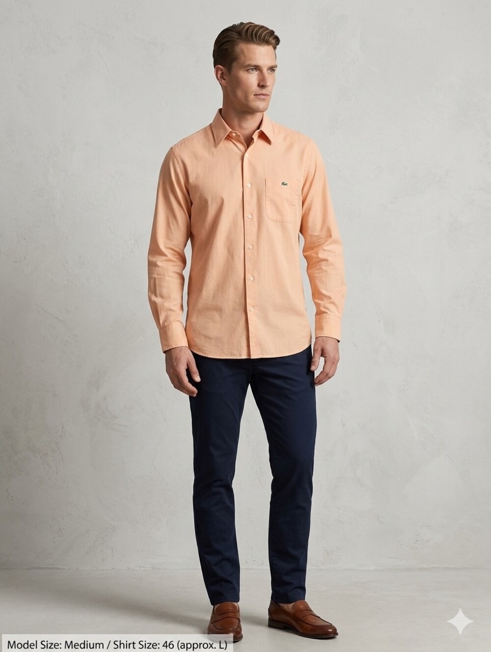Lacoste Vintage Peach Orange Button Down Shirt - Size 46 (Fits Men's 2XL) 🐊